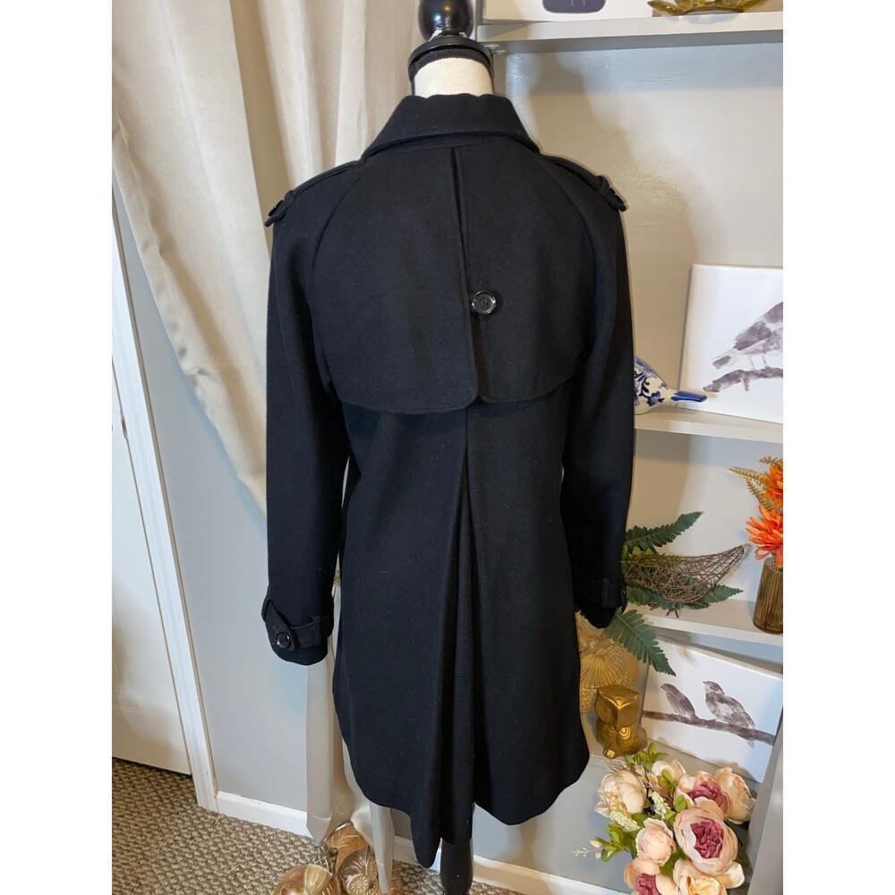 Calvin Klein GUC size 2 Black Double Breasted Wool Blend Button Down Trench Coat - Picture 7 of 12